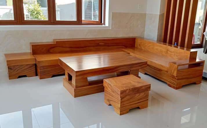 Bộ bàn ghế gỗ nguyên khối kiểu sofa