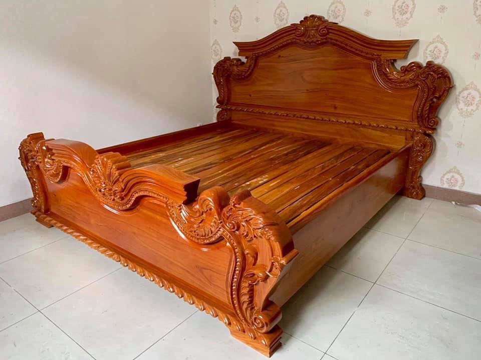 Mẫu giường gỗ đẹp làm bằng gỗ tự nhiên cao cấp