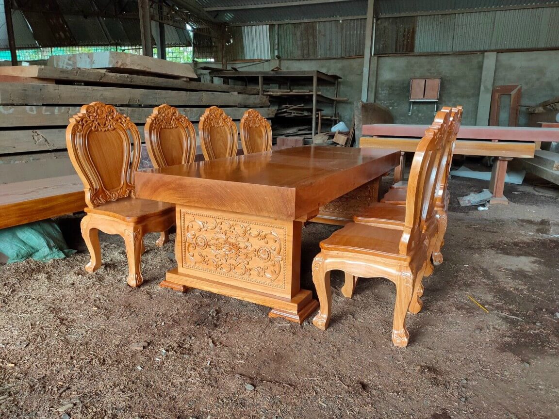 Bộ bàn nguyên khối 8 ghế đẹp gỗ Gõ Đỏ nhập