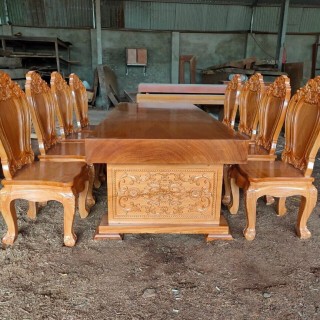Bộ bàn nguyên khối 8 ghế đẹp gỗ Gõ Đỏ nhập